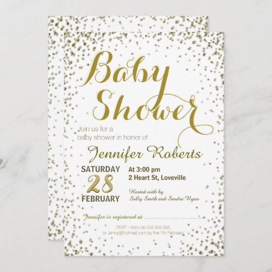 Babyparty | Gold Glitzer Stars Einladung (Vorne/Hinten)