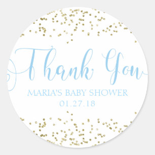 Babyparty-Goldconfetti-blaue Bevorzugung danken Runder Aufkleber
