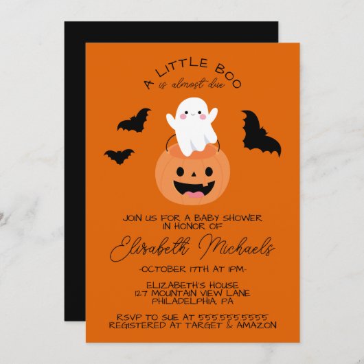 Babyparty | Halloween Lil' Boo Ghost Mitteilungskarte (Vorne/Hinten)