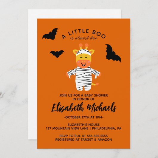 Babyparty | Halloween Niedliche Mummy Giraffe Mitteilungskarte (Vorne/Hinten)