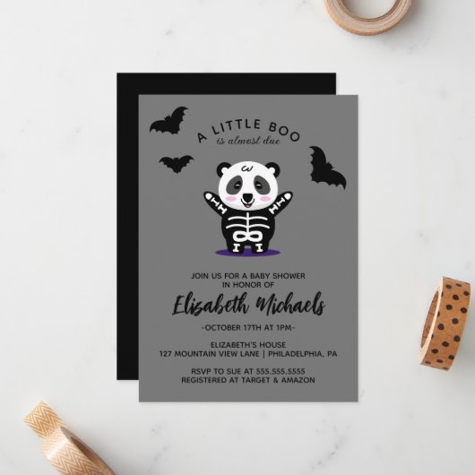 Babyparty | Halloween Niedlicher Mummy-Panda-Bär Mitteilungskarte (Vorderseite/Rückseite Beispiel)