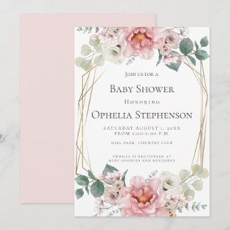 Babyparty | Hübsch rosa Wasserfarben Blume Einladung