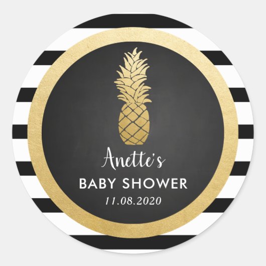 Babyparty | Imitate Ananas | Streifen Runder Aufkleber (Vorderseite)