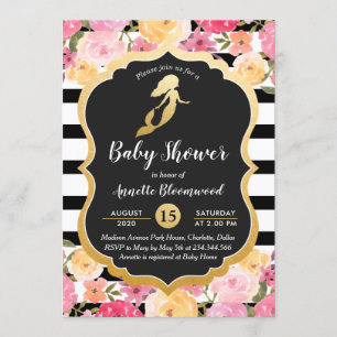 Babyparty Imitats Gold Foil Meerjungfrau Flora Einladung