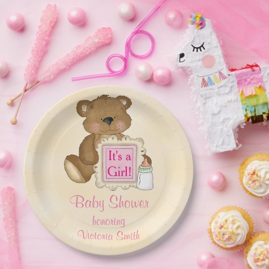Babyparty ist es ein Mädchen-Teddybär Pappteller (Party)