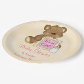 Babyparty ist es ein Mädchen-Teddybär Pappteller (Schrägansicht)