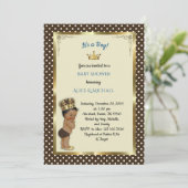 Babyparty-Junge, Prinz Boy, Kastanienbraun, weiß Einladung (Stehend Vorderseite)