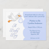 Babyparty-Jungen-Blau-Storch Einladung (Vorne/Hinten)