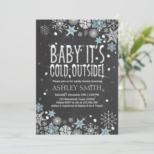 Babyparty laden Baby ein, das es kaltes Außenseite Einladung (Stehend Vorderseite)