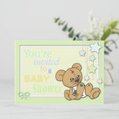 Babyparty laden Knopf-Bären ein Einladung (Stehend Vorderseite)