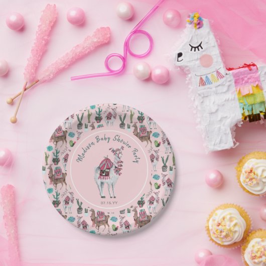 Babyparty | Llama Pink | Papierplatte Party Pappteller (Party)