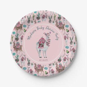 Babyparty   Llama Pink   Papierplatte Party Pappteller