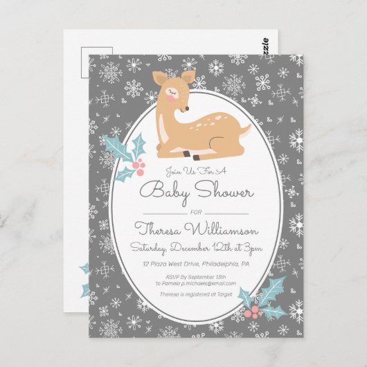 Babyparty | Mutter Hirsche & Schneeflocken Postkar Postkarte (Vorne/Hinten)