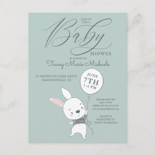 Babyparty   Niedliche Bunny & Balloon Postcard Postkarte