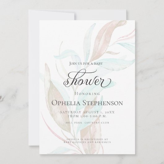 Babyparty | Pastell Watercolor Einladung (Vorderseite)