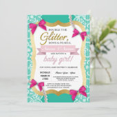 Babyparty-perlt tadelloses Spitze-Gold Bögen, die Einladung (Stehend Vorderseite)