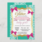 Babyparty-perlt tadelloses Spitze-Gold Bögen, die Einladung (Vorne/Hinten)