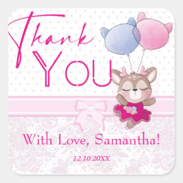 Babyparty. Pink Baby Deer Quadratischer Aufkleber