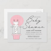 Babyparty | Pink Giraffe Ballon Postkarte (Vorne/Hinten)