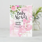 Babyparty | Pink Watercolor Flamingo Einladung (Stehend Vorderseite)