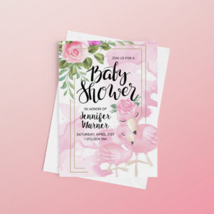 Babyparty   Pink Watercolor Flamingo Einladung