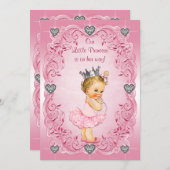 Babyparty Prinzessin-Ballerina Diamond Hearts Einladung (Vorne/Hinten)