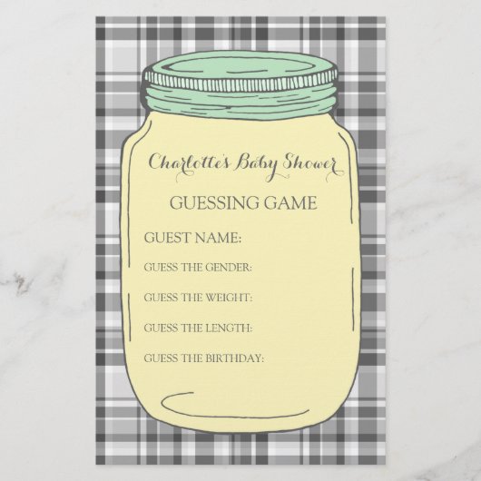 Babyparty-Ratespiel-Gelb-Minzen-Weckglas Briefpapier (Vorderseite)