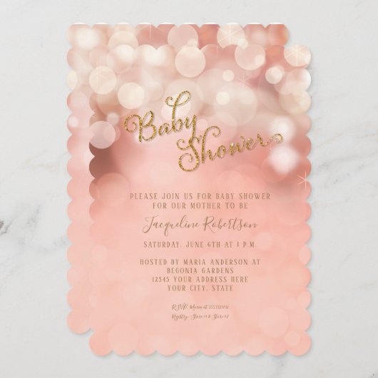 Babyparty-Rosa Bokeh Funkeln-Licht-Prinzessin-Girl Einladung (Vorne/Hinten)