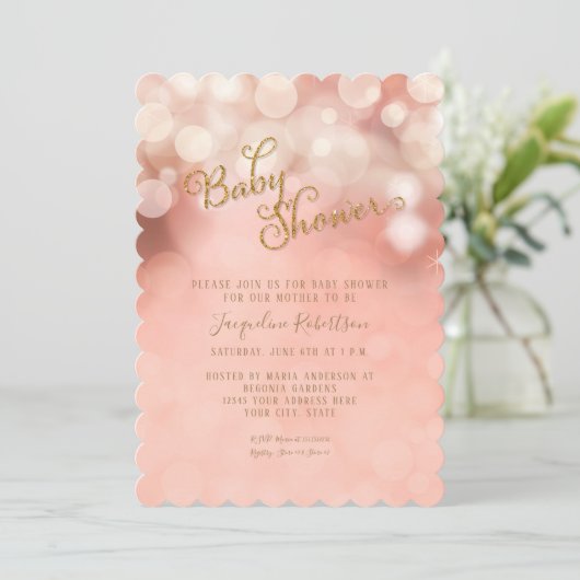 Babyparty-Rosa Bokeh Funkeln-Licht-Prinzessin-Girl Einladung (Stehend Vorderseite)