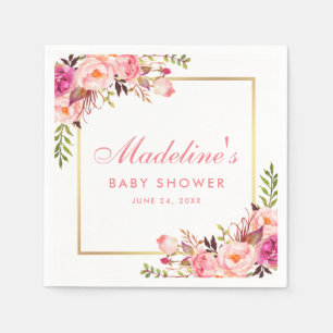Babyparty-Rosa erröten der Blumen Goldrahmen Serviette