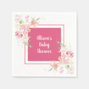 Babyparty   Rosa Korallen Gold Floral Wasserfarbe Serviette