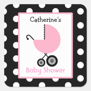 Babyparty-rosa Wagen u. Tupfen Quadratischer Aufkleber