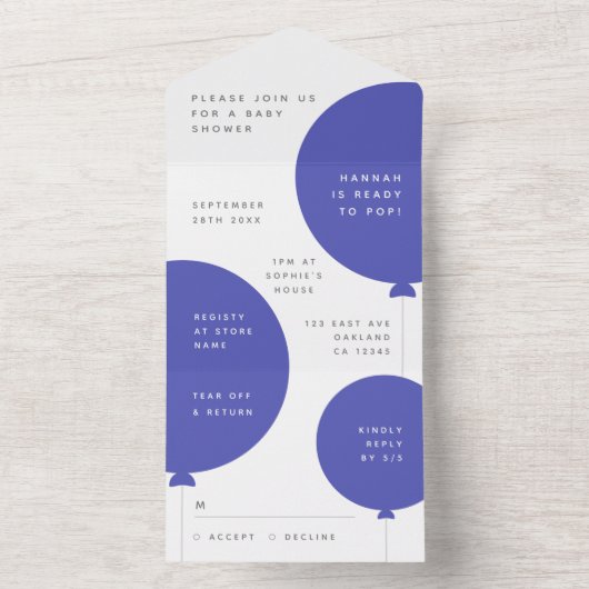 Babyparty | Scandi Blue Balloon Minimalistisch UAW All In One Einladung (Innen Boden)