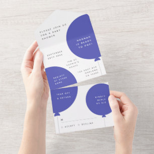Babyparty   Scandi Blue Balloon Minimalistisch UAW All In One Einladung