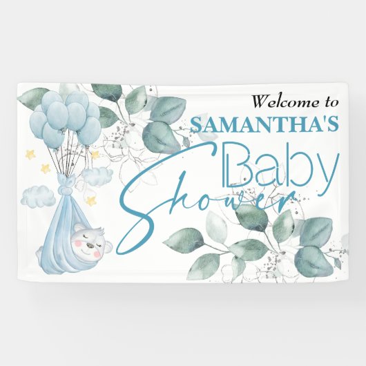 Babyparty. Schlafen Baby Bear Blue. Banner (Horizontal)