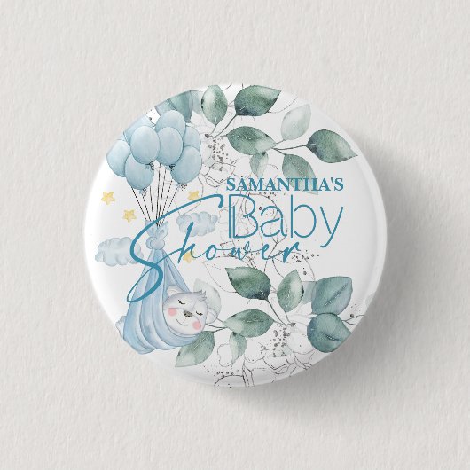 Babyparty. Schlafen Baby Bear Blue. Button (Vorderseite)
