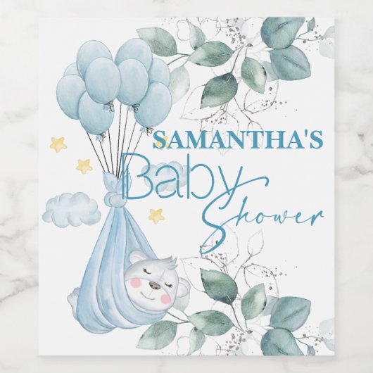 Babyparty. Schlafen Baby Bear Blue. Weinetikett (Einzelnes Label)