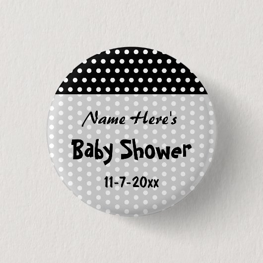 Babyparty, Schwarzweiss-Tupfen-Muster Button (Vorderseite)