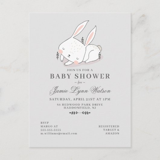 Babyparty | Sleepy Bunny Einladung Postkarte (Vorderseite)