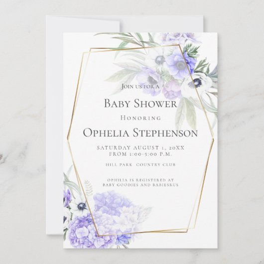 Babyparty | Violet Anemone Floral Einladung (Vorderseite)