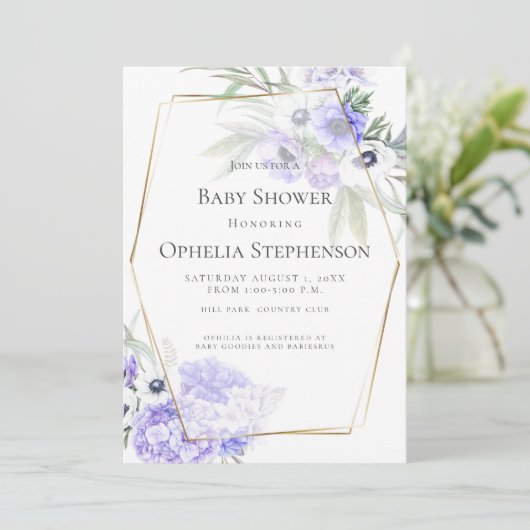 Babyparty | Violet Anemone Floral Einladung (Stehend Vorderseite)