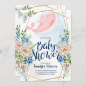Babyparty | Watercolor Pink Whale Einladung (Vorne/Hinten)