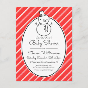 Babyparty Winter Snowman Candy Cane Postkarte