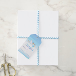 Babypartyanzeigen-Geschenkumbauten des blauen Geschenkanhänger