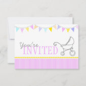 Babypartyflagge Pram-Spaziergängerrosa laden ein Einladung (Rückseite)