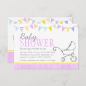 Babypartyflagge Pram-Spaziergängerrosa laden ein Einladung (Vorne/Hinten)