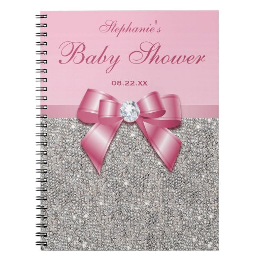 Babypartyguestbook-Silber-Paillette-Rosa-Bogen Notizblock (Vorderseite)