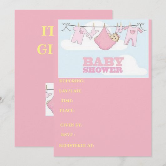 Babypartykarte ITIS EIN MÄDCHEN Einladung (Vorne/Hinten)