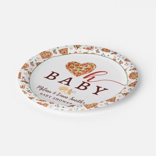 Babypizza und Schnuller Babydusche Papiertüte Pappteller (Schrägansicht)