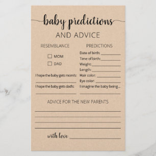 Babyprognosen und Ratgeber-Karte Babydusche Party